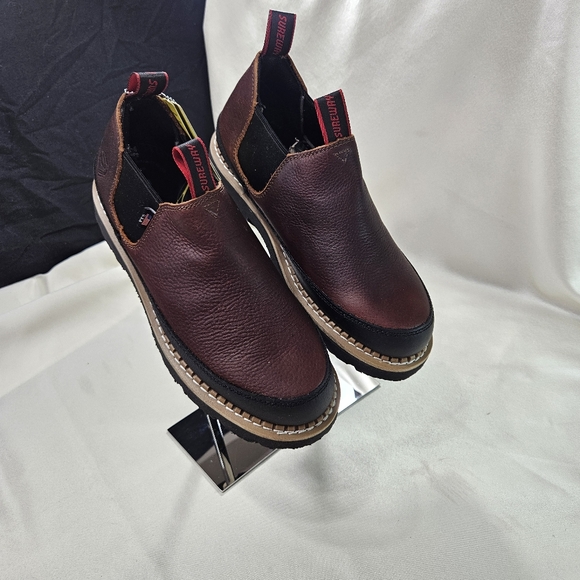 SUREWAY Men SlipOn Work Boots SW501 Dark Brown Full Grain Tumble Leather Sz 10.5